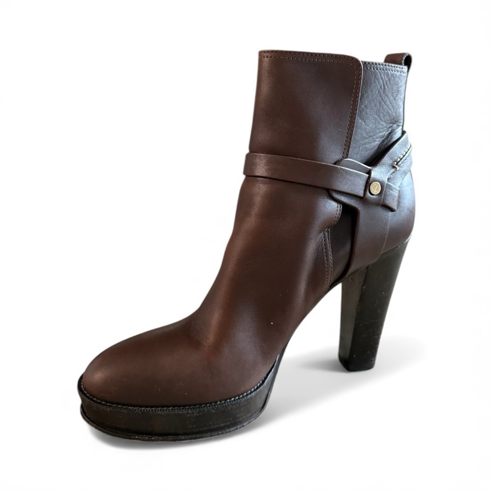 Ralph Lauren Collection Brown Leather Platform Ankle Boots Size 9M Italy - Picture 5 of 14